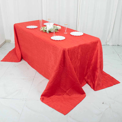 Taffeta Rectangle Tablecloth 90"x132" Red with Accordion Crinkle Design - Seamless Finish