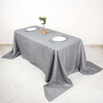Taffeta Rectangle Tablecloth 90"x132" Silver with Accordion Crinkle Design - Seamless Finish