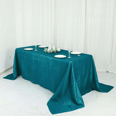 Taffeta Rectangle Tablecloth 90"x132" Teal with Accordion Crinkle Design - Seamless Finish