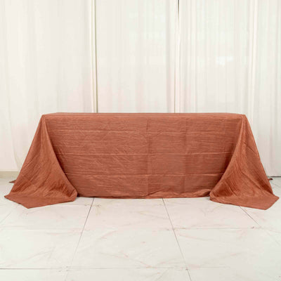 Taffeta Rectangle Tablecloth 90"x132" Terracotta (Rust) with Accordion Crinkle Design - Seamless Finish