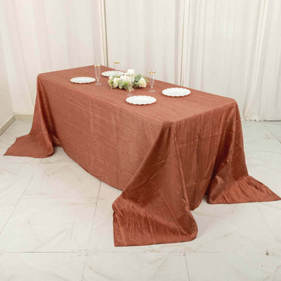 Taffeta Rectangle Tablecloth 90"x132" Terracotta (Rust) with Accordion Crinkle Design - Seamless Finish