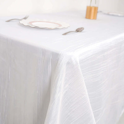Taffeta Rectangle Tablecloth 90"x132" White with Accordion Crinkle Design - Seamless Finish for Refined Events