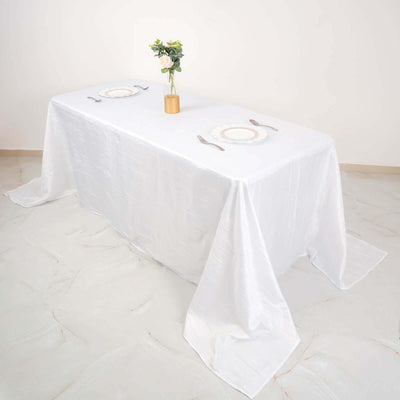Taffeta Rectangle Tablecloth 90"x132" White with Accordion Crinkle Design - Seamless Finish for Refined Events