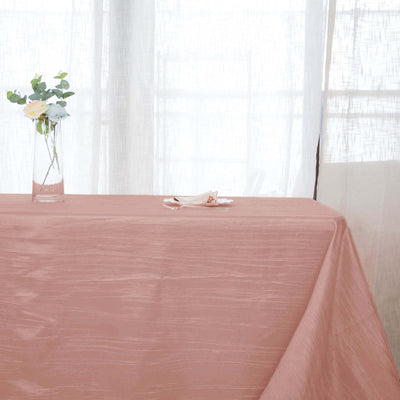 Taffeta Rectangle Tablecloth 90"x156" Dusty Rose with Accordion Crinkle Design - Seamless Finish