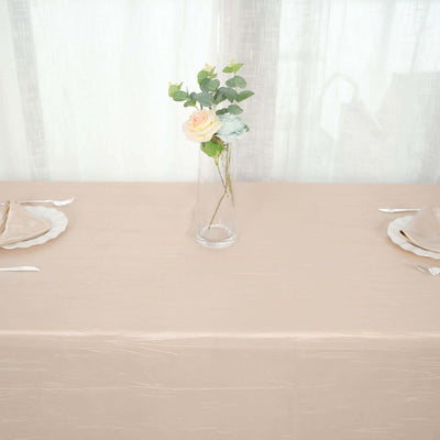 Taffeta Rectangle Tablecloth 90"x156" Beige with Accordion Crinkle Design - Seamless Finish