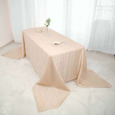 Taffeta Rectangle Tablecloth 90"x156" Beige with Accordion Crinkle Design - Seamless Finish