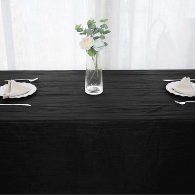 Taffeta Rectangle Tablecloth 90"x156" Black with Accordion Crinkle Design - Seamless Finish