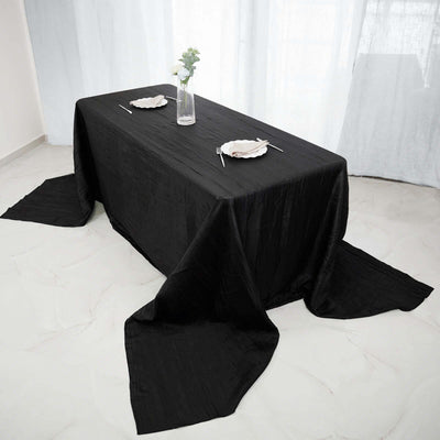 Taffeta Rectangle Tablecloth 90"x156" Black with Accordion Crinkle Design - Seamless Finish