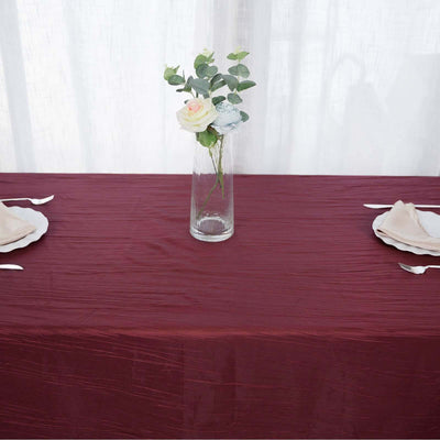 Taffeta Rectangle Tablecloth 90"x156" Burgundy with Accordion Crinkle Design - Seamless Finish