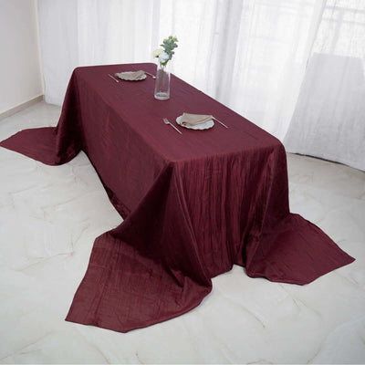 Taffeta Rectangle Tablecloth 90"x156" Burgundy with Accordion Crinkle Design - Seamless Finish