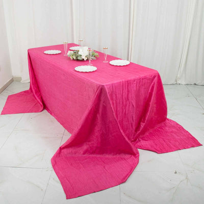 Taffeta Rectangle Tablecloth 90"x156" Fuchsia with Accordion Crinkle Design - Seamless Finish