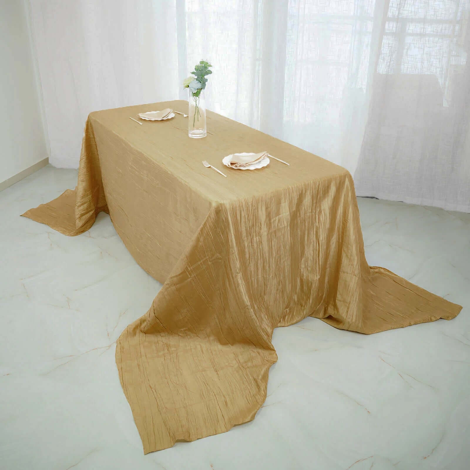 Gold Accordion Crinkle Taffeta Tablecloth 90