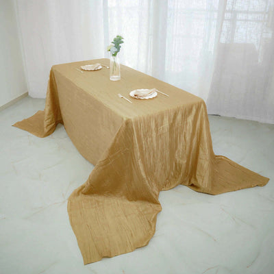 Taffeta Rectangle Tablecloth 90"x156" Gold with Accordion Crinkle Design - Seamless Finish for Upscale Occasions