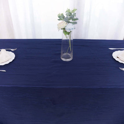 Taffeta Rectangle Tablecloth 90"x156" Navy Blue with Accordion Crinkle Design - Seamless Finish