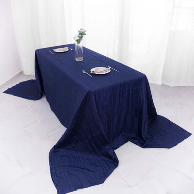 Taffeta Rectangle Tablecloth 90"x156" Navy Blue with Accordion Crinkle Design - Seamless Finish