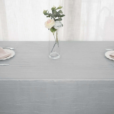 Taffeta Rectangle Tablecloth 90"x156" Silver with Accordion Crinkle Design - Seamless Finish