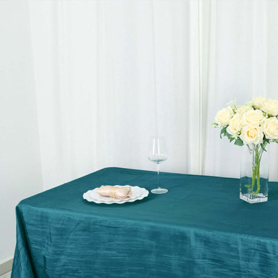 Taffeta Rectangle Tablecloth 90"x156" Teal with Accordion Crinkle Design - Seamless Finish