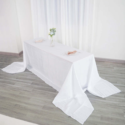 Taffeta Rectangle Tablecloth 90"x156" White with Accordion Crinkle Design - Seamless Finish for Upscale Occasions