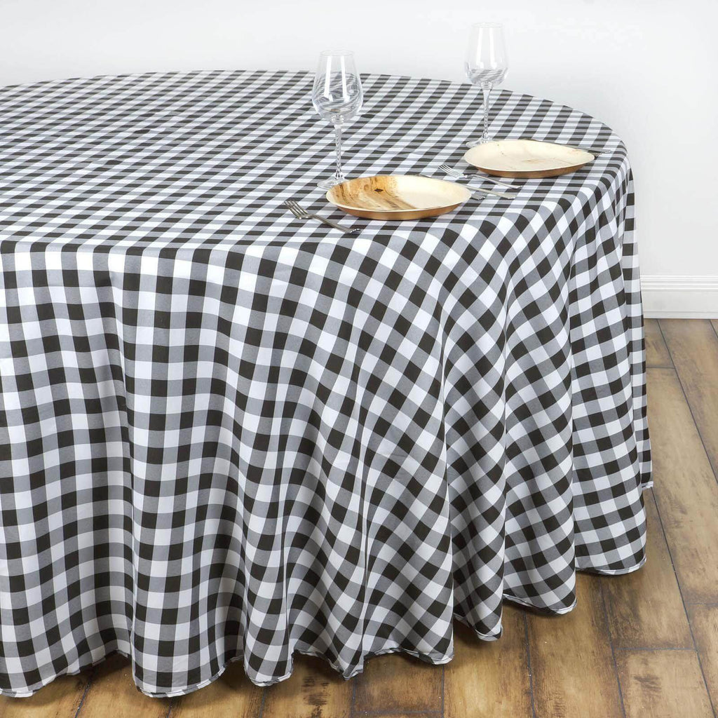 108 In White-Black Buffalo Plaid Round Tablecloth | eFavormart.com