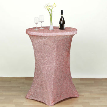 Rose Gold Metallic Shiny Glittered Spandex Cocktail Table Cover