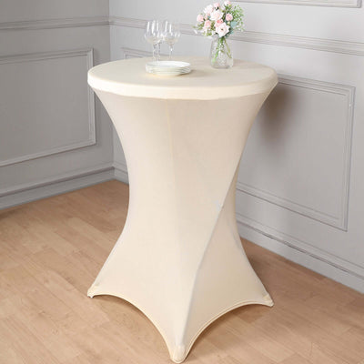 Spandex Round Cocktail Table Cover 30" Beige for High Top Tables - Easy to Maintain Stretch Fitted Highboy Tablecloth