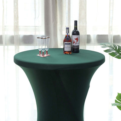 Spandex Round Cocktail Table Cover 30" Hunter Emerald Green for High Top Tables - Easy to Maintain Stretch Fitted Highboy Tablecloth