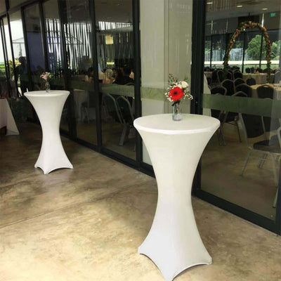 Spandex Round Cocktail Table Cover 30" Ivory for High Top Tables - Easy to Maintain Stretch Fitted Highboy Tablecloth