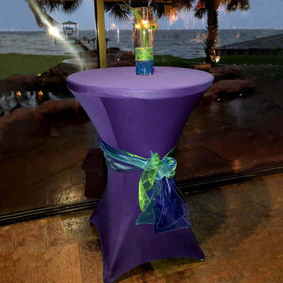 Spandex Round Cocktail Table Cover 30" Purple for High Top Tables - Easy to Maintain Stretch Fitted Highboy Tablecloth