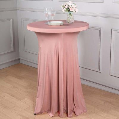 Spandex Round Cocktail Table Cover Skirt 30" Dusty Rose With Natural Wavy Drapes