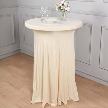 Beige Round Heavy Duty Spandex Cocktail Table Cover