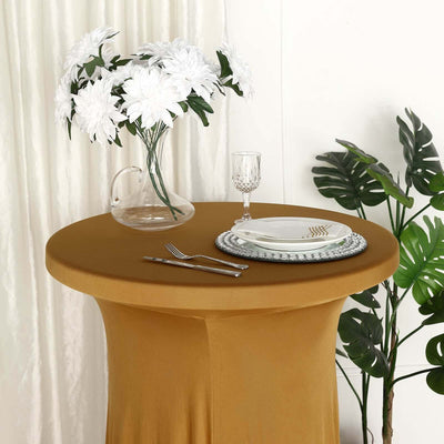 Spandex Round Cocktail Table Cover Skirt 30" Gold With Natural Wavy Drapes
