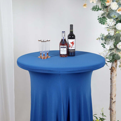 Spandex Round Cocktail Table Cover Skirt 30" Royal Blue With Natural Wavy Drapes