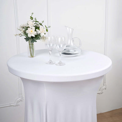 Spandex Round Cocktail Table Cover Skirt 30" White With Natural Wavy Drapes
