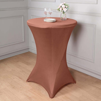 Spandex Round Cocktail Table Cover 30" Terracotta (Rust) for High Top Tables - Easy to Maintain Stretch Fitted Highboy Tablecloth