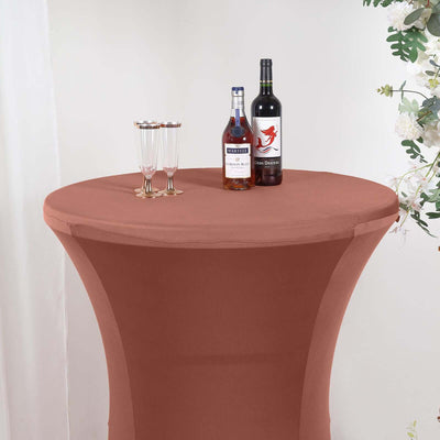 Spandex Round Cocktail Table Cover 30" Terracotta (Rust) for High Top Tables - Easy to Maintain Stretch Fitted Highboy Tablecloth