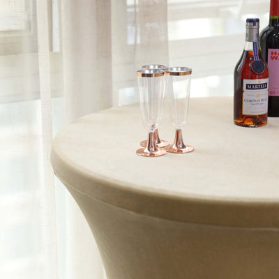 Premium Velvet Spandex Round Cocktail Table Cover 30" Champagne with Foot Pockets - Smooth Fitted Tablecloth
