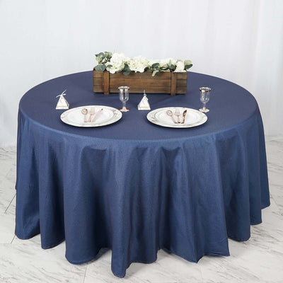 Polyester Round Tablecloth 120" Dark Denim Blue with Faux Denim Design - Seamless Finish for Modern Events