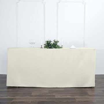 Elegant Ivory Fitted Polyester Rectangular Table Cover 6ft