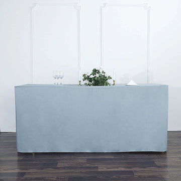 Elevate Your Event Decor with the Dusty Blue Fitted Polyester Rectangular Table Cover 6ft