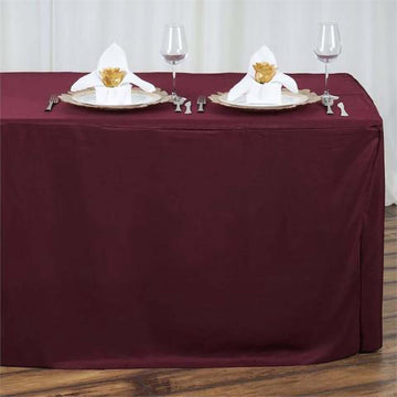 Elegant Burgundy Fitted Polyester Rectangular Table Cover 6ft