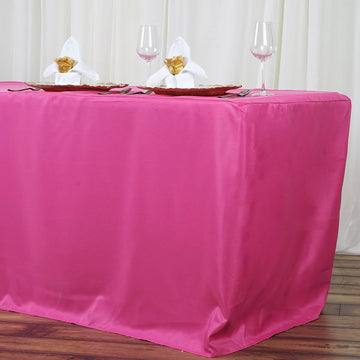 Elevate Your Event Decor with the Fuchsia Fitted Polyester Rectangular Table Cover 6ft