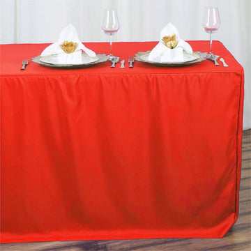 Elevate Your Event with the Red Fitted Polyester Rectangular Table Cover 6ft
