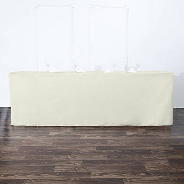 Unleash Your Creativity with the Ivory Fitted Polyester Rectangular Table Cover 8ft