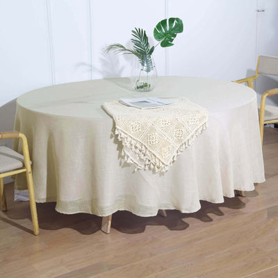 Faux Linen Round Tablecloth 108" Beige - Slubby Textured & Wrinkle Resistant Table Cover