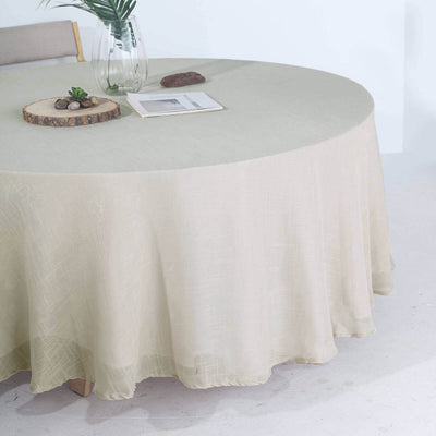 Faux Linen Round Tablecloth 108" Beige - Slubby Textured & Wrinkle Resistant Table Cover