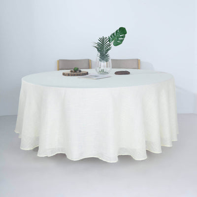 Faux Linen Round Tablecloth 108" White - Slubby Textured & Wrinkle Resistant Table Cover for Weddings and Special Events