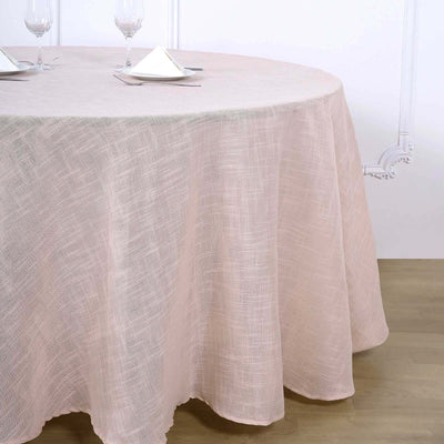 Faux Linen Round Tablecloth 120" Blush with Slubby Textured - Wrinkle Resistant & Seamless Table Cover