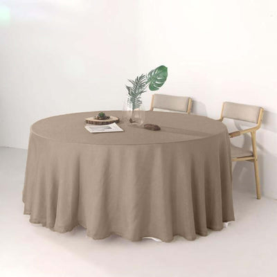 Faux Linen Round Tablecloth 120" Taupe with Slubby Textured - Wrinkle Resistant & Seamless Table Cover