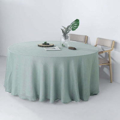 Faux Linen Round Tablecloth 120" Dusty Blue with Slubby Textured - Wrinkle Resistant & Seamless Table Cover