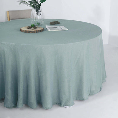 Faux Linen Round Tablecloth 120" Dusty Blue with Slubby Textured - Wrinkle Resistant & Seamless Table Cover